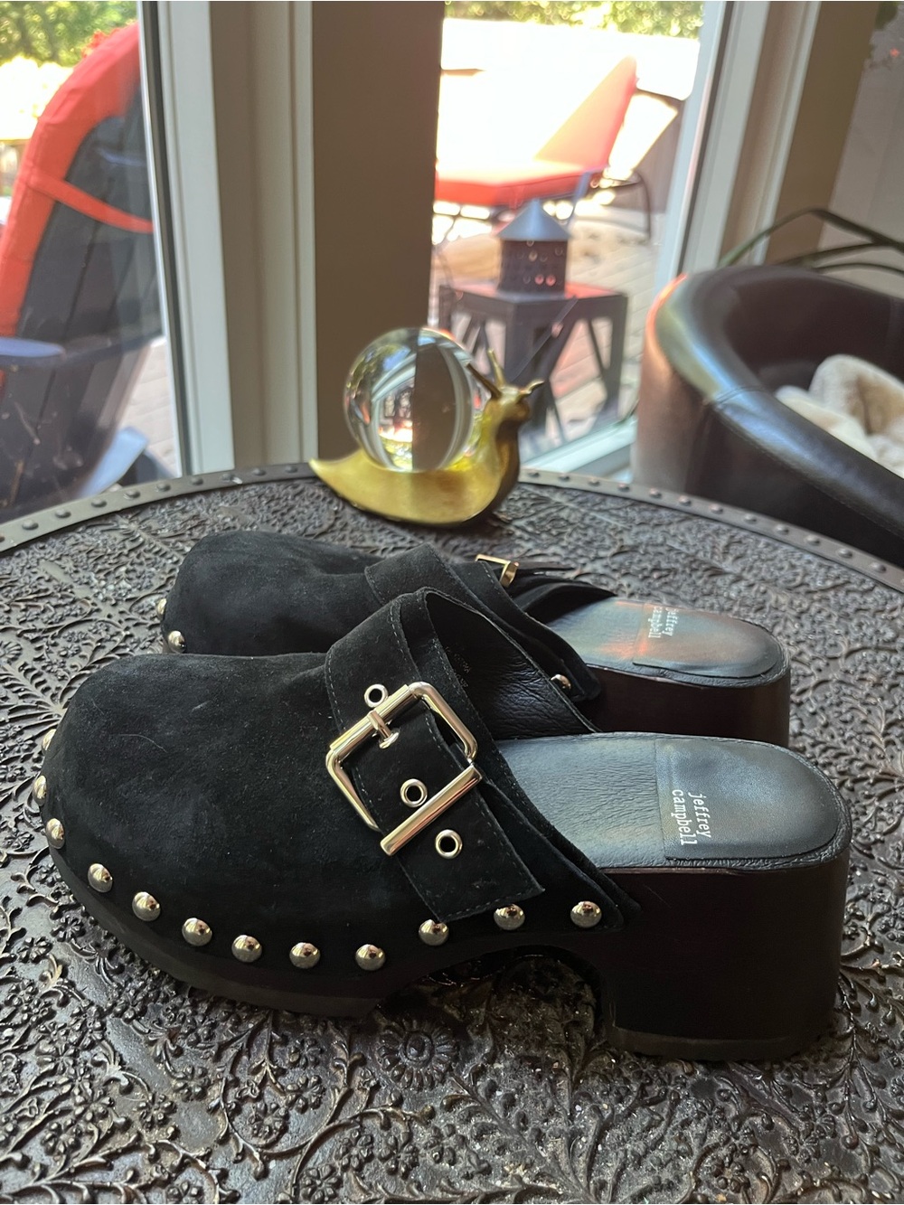 NEW JEFFREY CAMPBELL ICHLIEB BLACK SUEDE SILVER STUD CLOGS 8.5